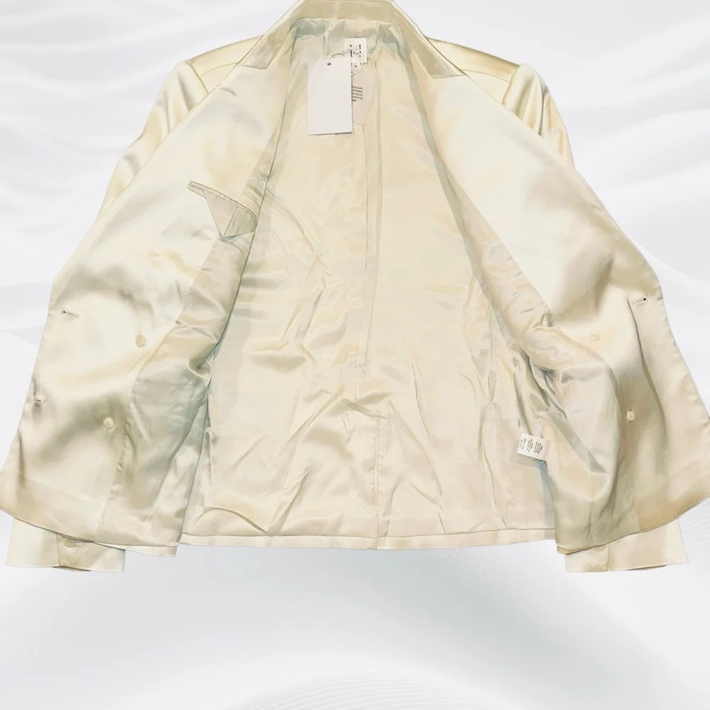 NWT Helsa Heavy Satin Double Breast Blazer‎ In Bone/Ivory Size XS Oversized